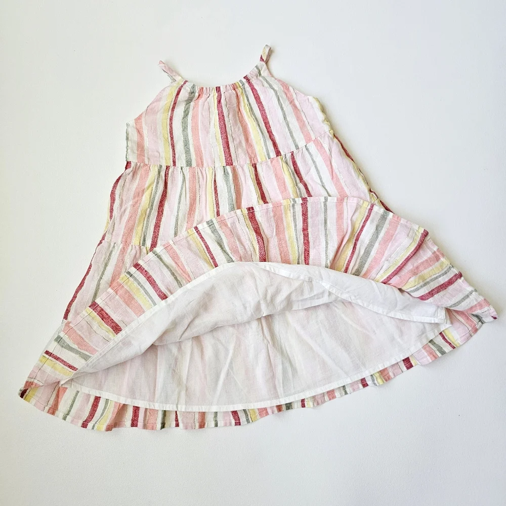 Gymboree 4T Girls Linen Cotton Striped Sundress Gold Metallic Thread Lined
